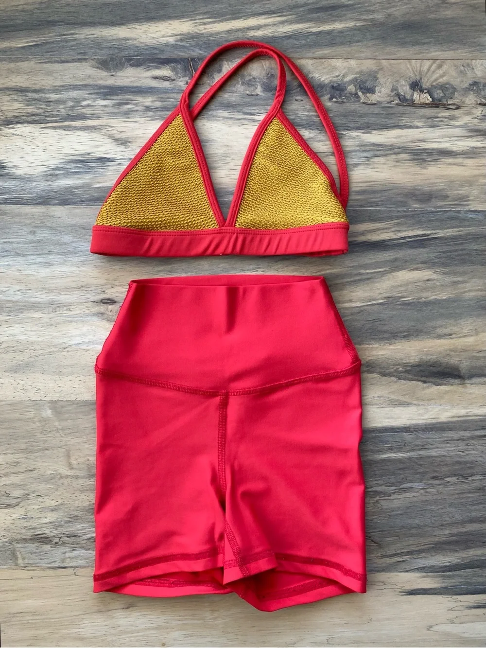 Five Dancewear Girl’s Triangle Top & 3” Everyday Shorts in Red & Mustard YXL